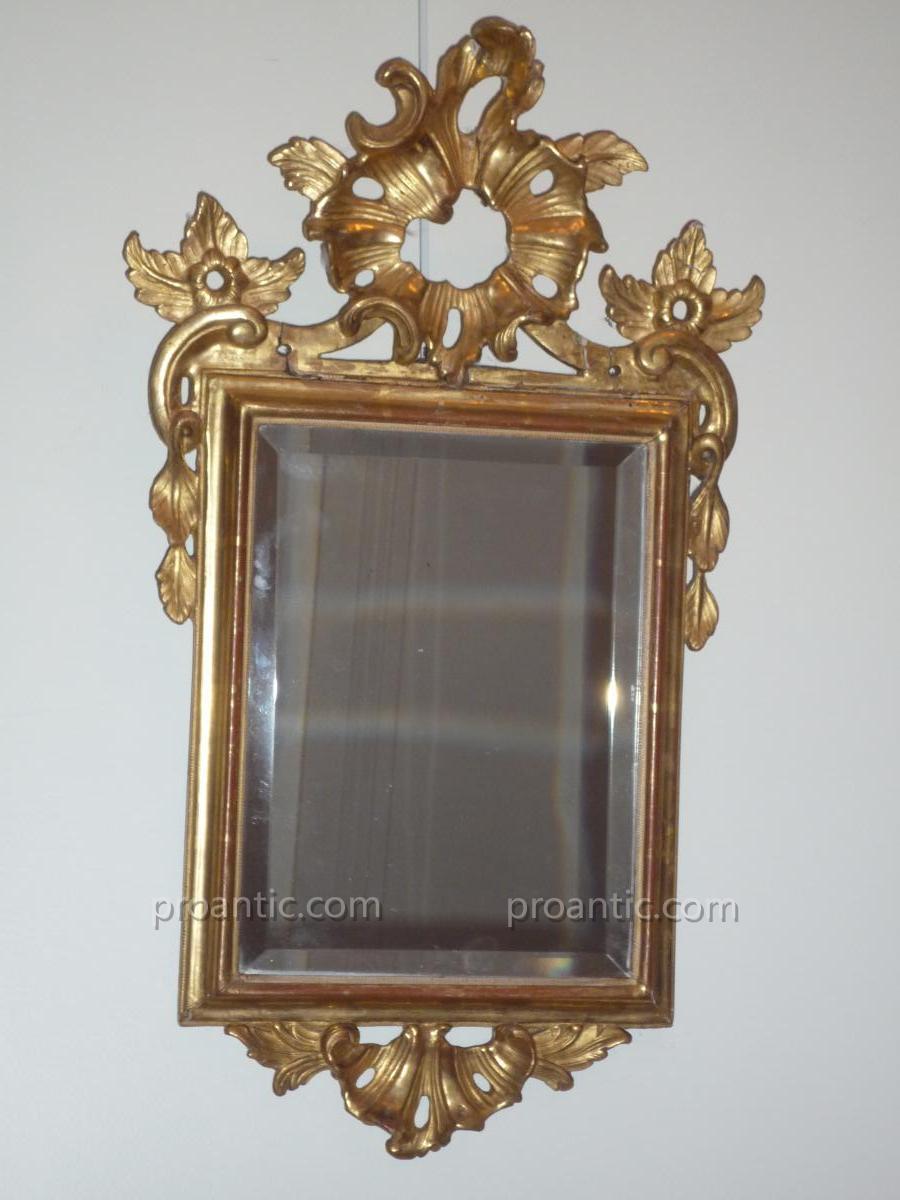 Miroir italien d'époque XVIIIe (dorure ancienne, miroir biseauté postérieur).-photo-2