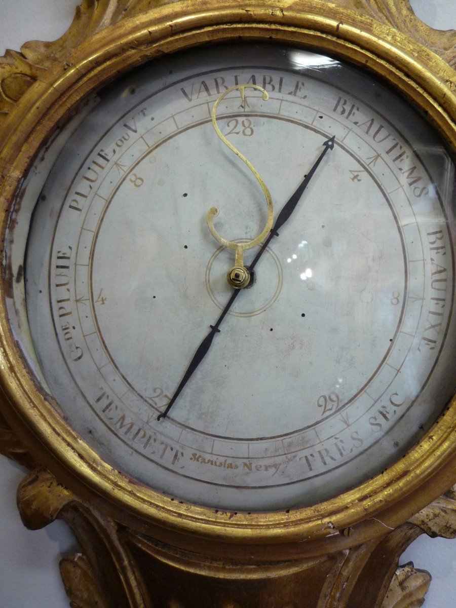 Louis XV Style Barometer In Gilded Carved Wood-photo-3