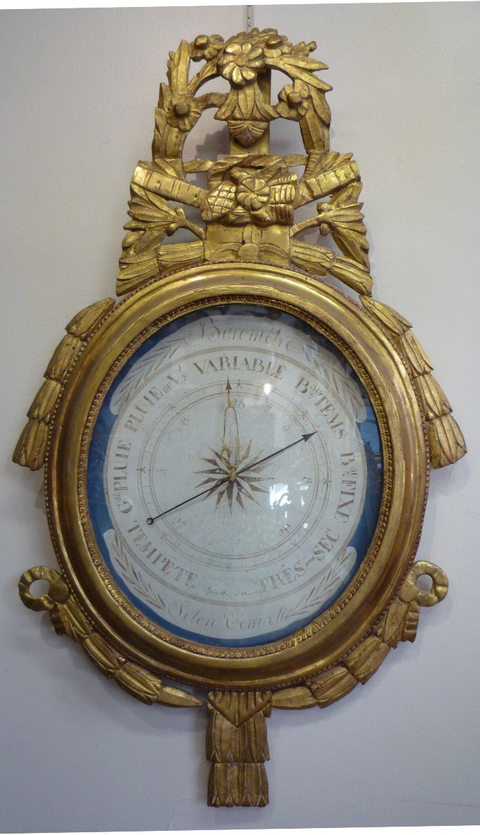 Barometer From The Louis XVI Period In Carved Gilded Wood