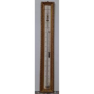 Barometer Thermometer In Gilded Wooden Rod From The Early 19th Century.