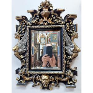 Napoleon III Mirror In Gilded And Silver Painted Stucco