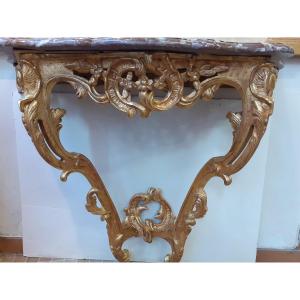 Louis XV Period Console In Gilded Wood.