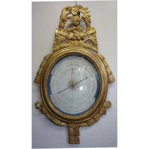 Barometer From The Louis XVI Period In Carved Gilded Wood