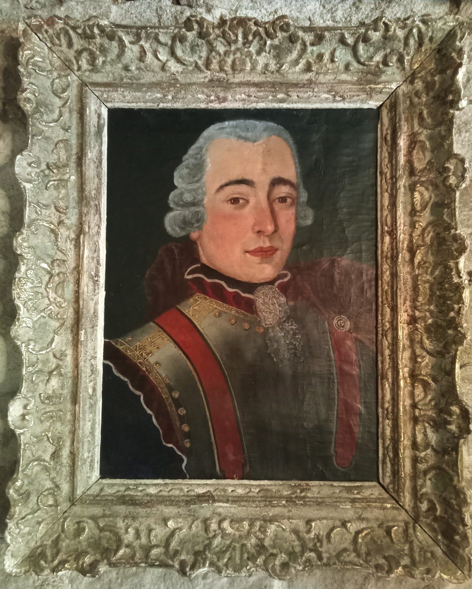 Portrait d'Officier Supérieur De Cuirassier d'époque Louis XV .  Hst Marouflée . XVIII ème -photo-3