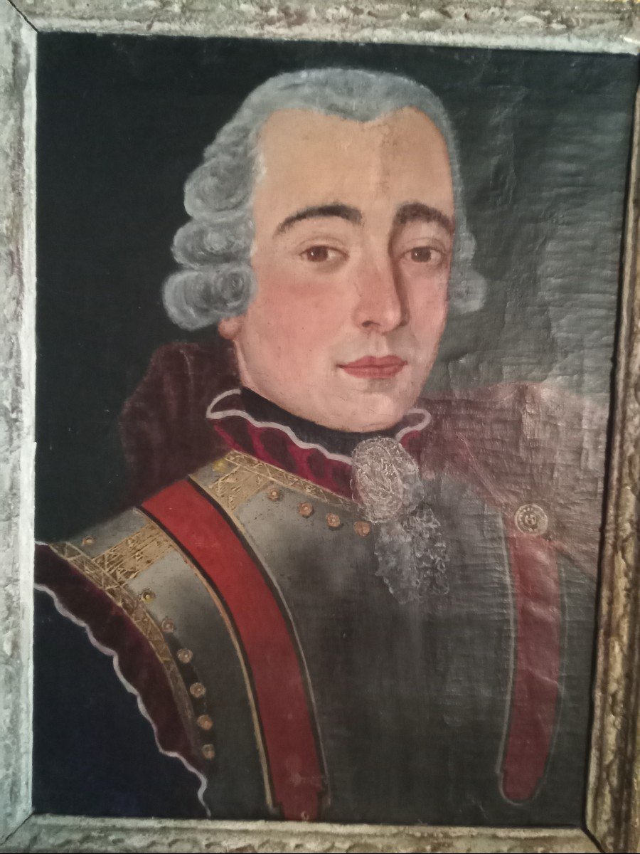 Portrait d'Officier Supérieur De Cuirassier d'époque Louis XV .  Hst Marouflée . XVIII ème -photo-3