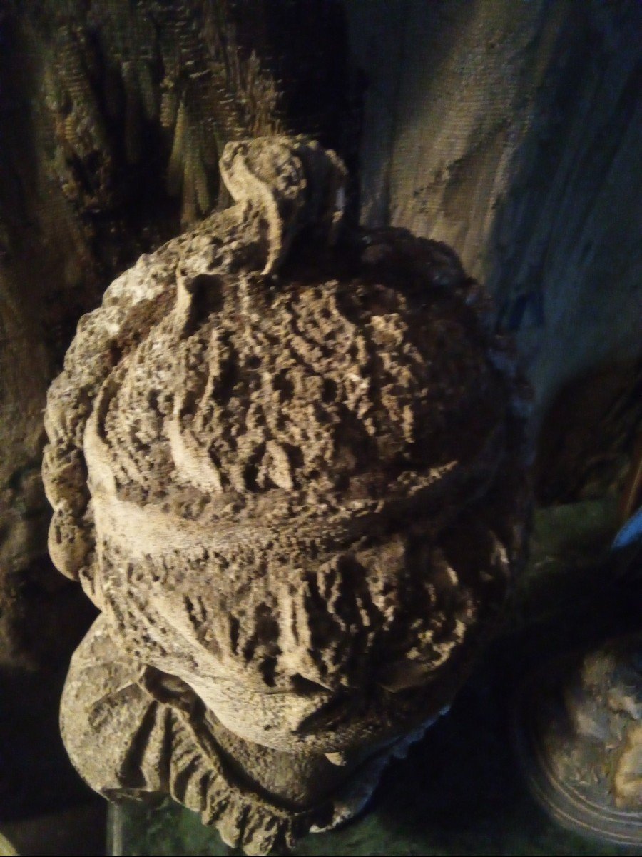 Bust Statue Of A Young Woman, Old Plaster Sculpture.-photo-2