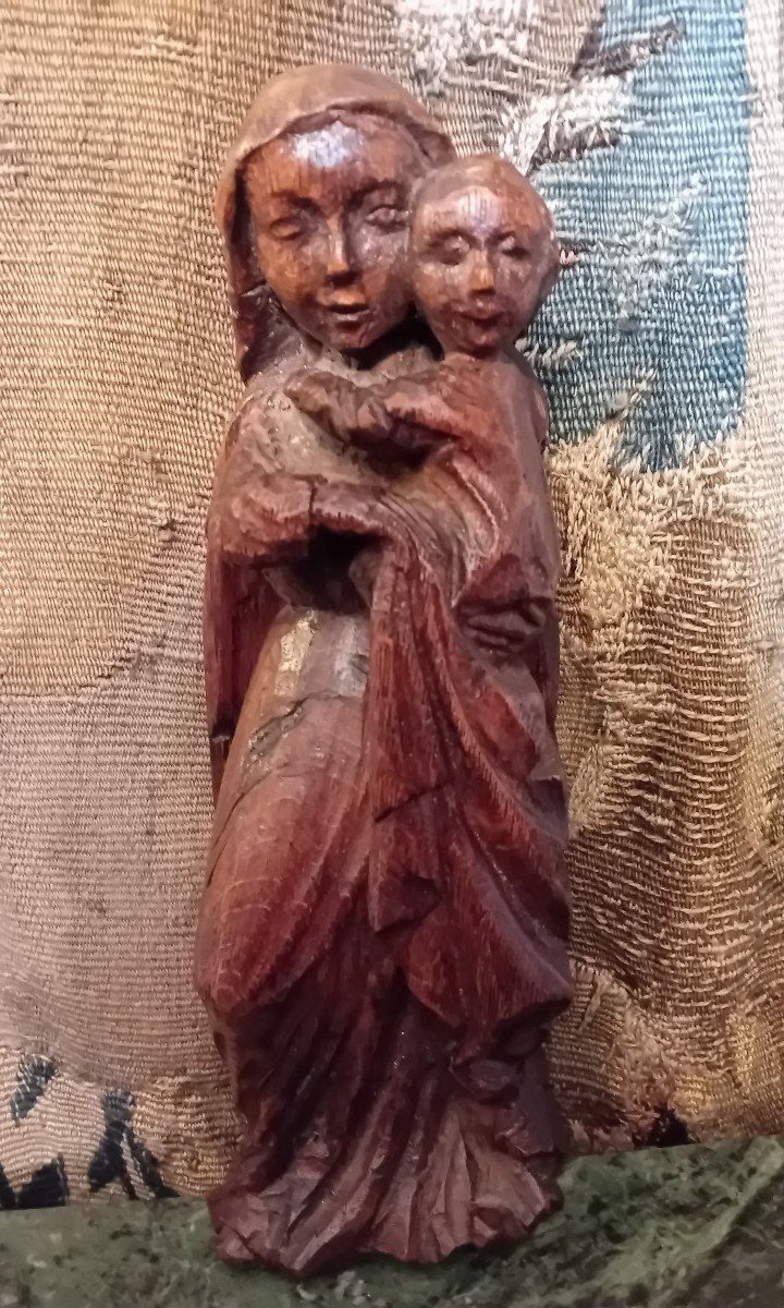 Virgin And Child, Walnut Sculpture. Brittany, 18th Century-photo-2