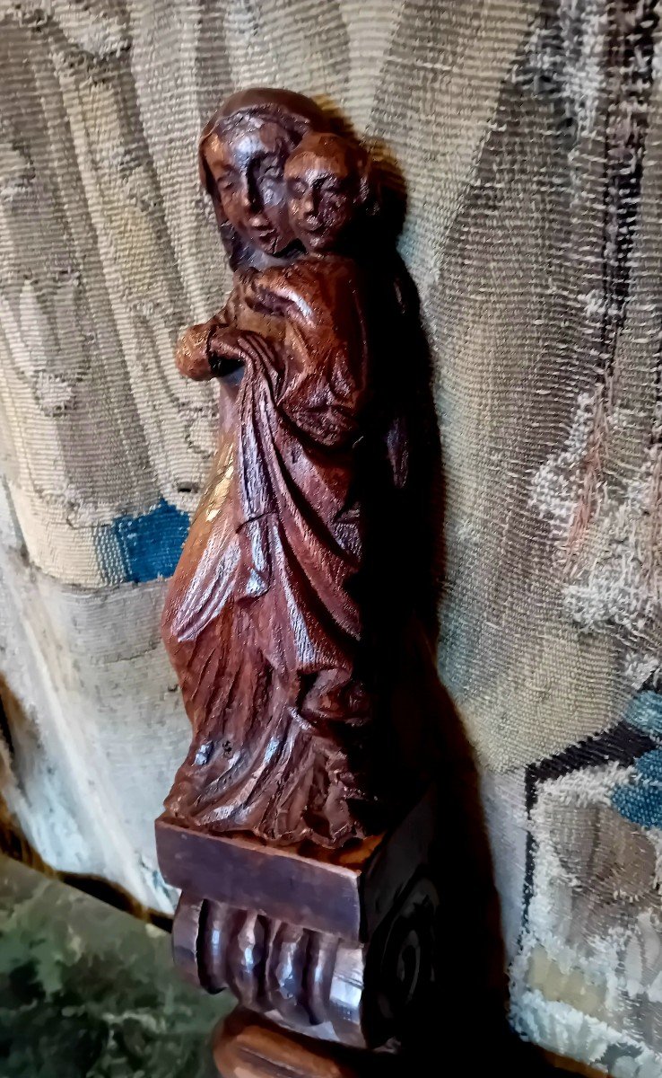 Virgin And Child, Walnut Sculpture. Brittany, 18th Century-photo-1