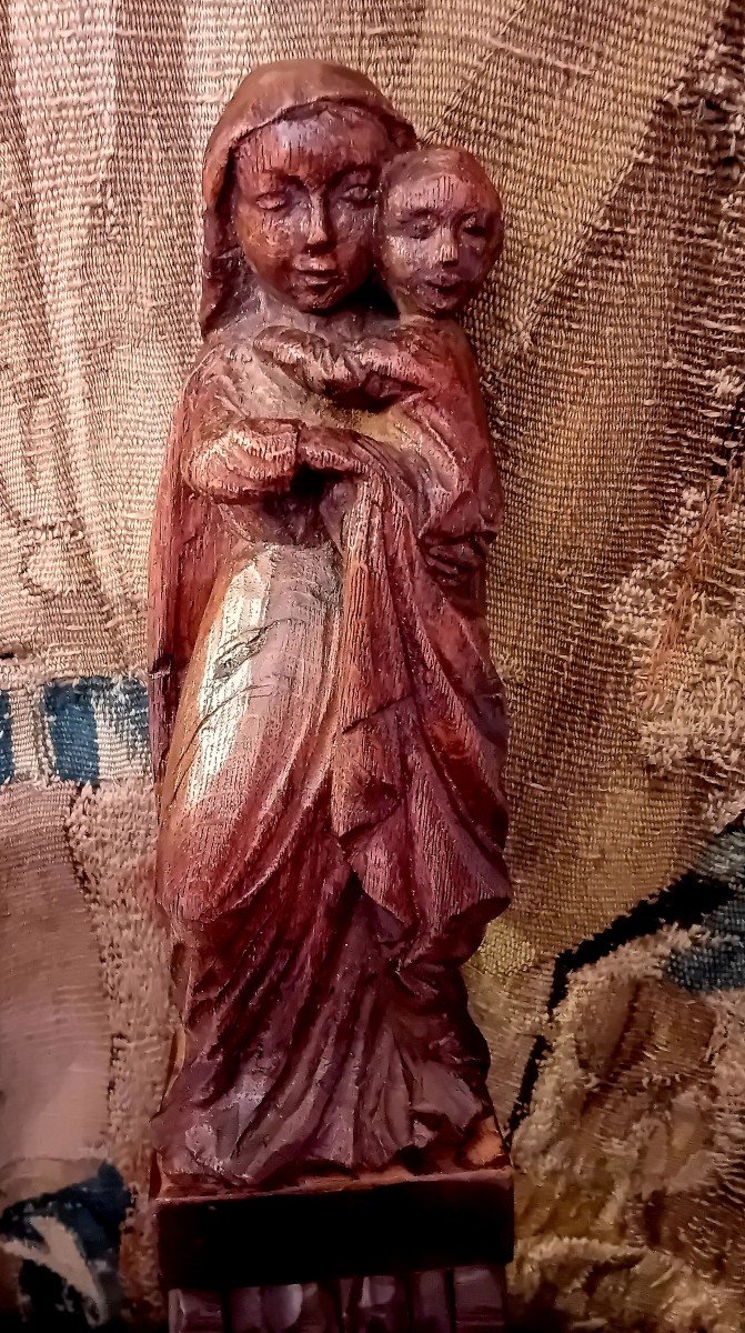 Virgin And Child, Walnut Sculpture. Brittany, 18th Century-photo-2