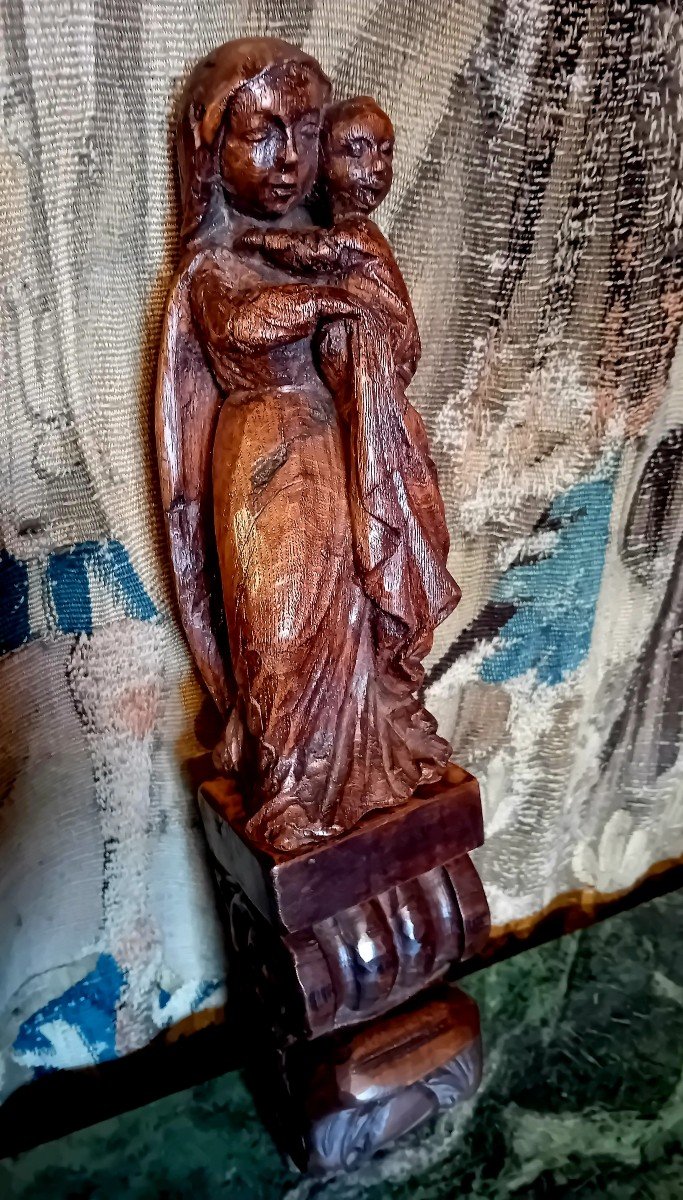 Virgin And Child, Walnut Sculpture. Brittany, 18th Century-photo-3