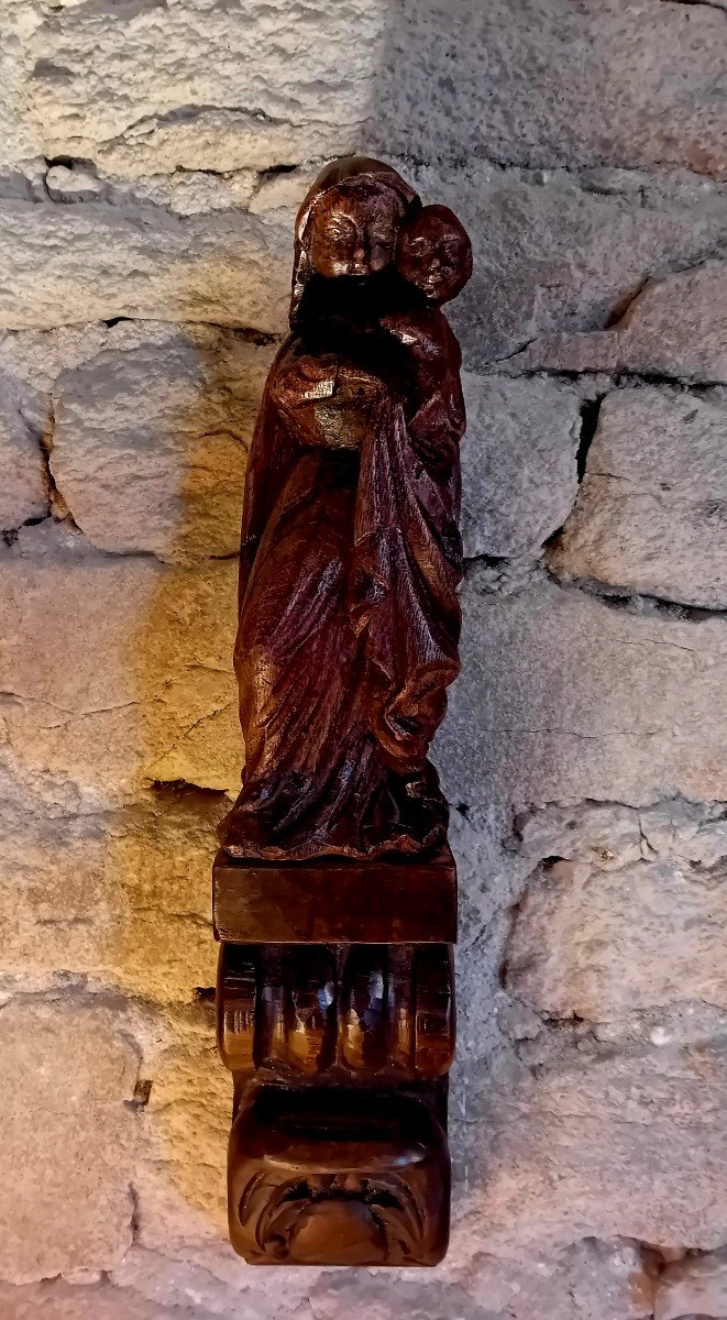 Virgin And Child, Walnut Sculpture. Brittany, 18th Century