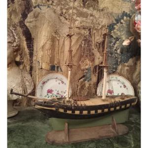 Proantic: Marine Curiosité Grande Maquette Bateau Diorama Vitrine 195