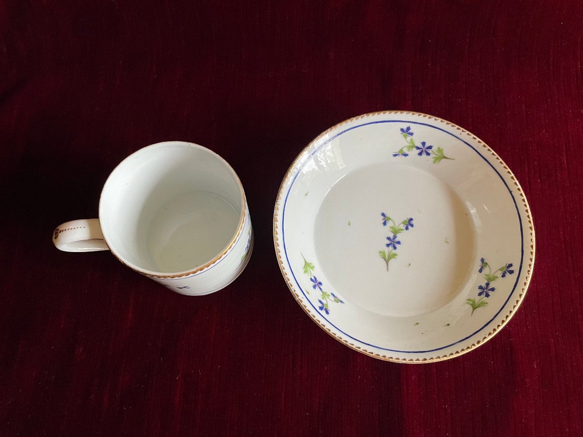 18th Porcelain Cup And Saucer Decorated With Barbel And Guilloché Golden Edges - Niderviller-photo-3