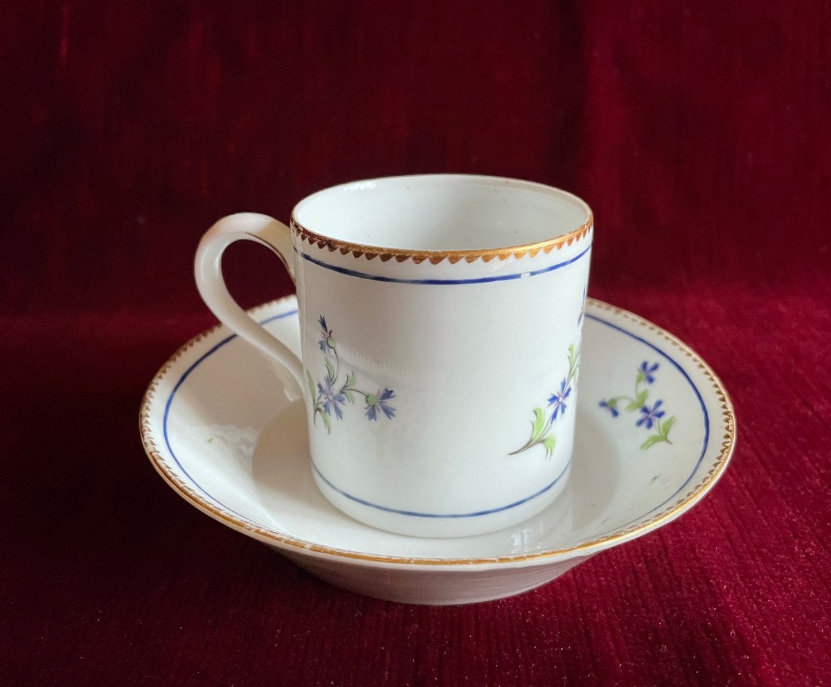 18th Porcelain Cup And Saucer Decorated With Barbel And Guilloché Golden Edges - Niderviller