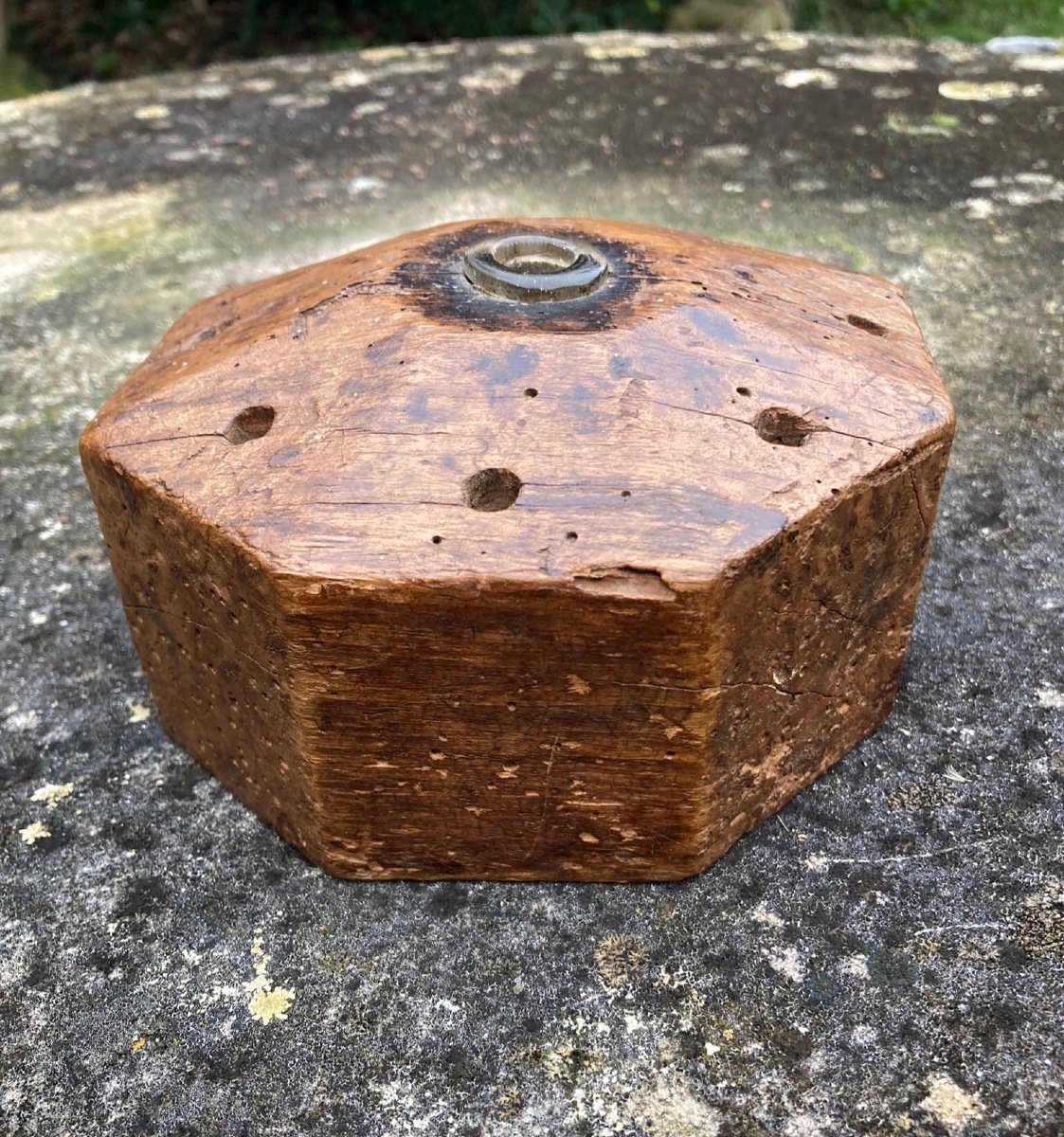 Octagonal Wood Inkwell Glass Tank 19th Century Folk Art -photo-2