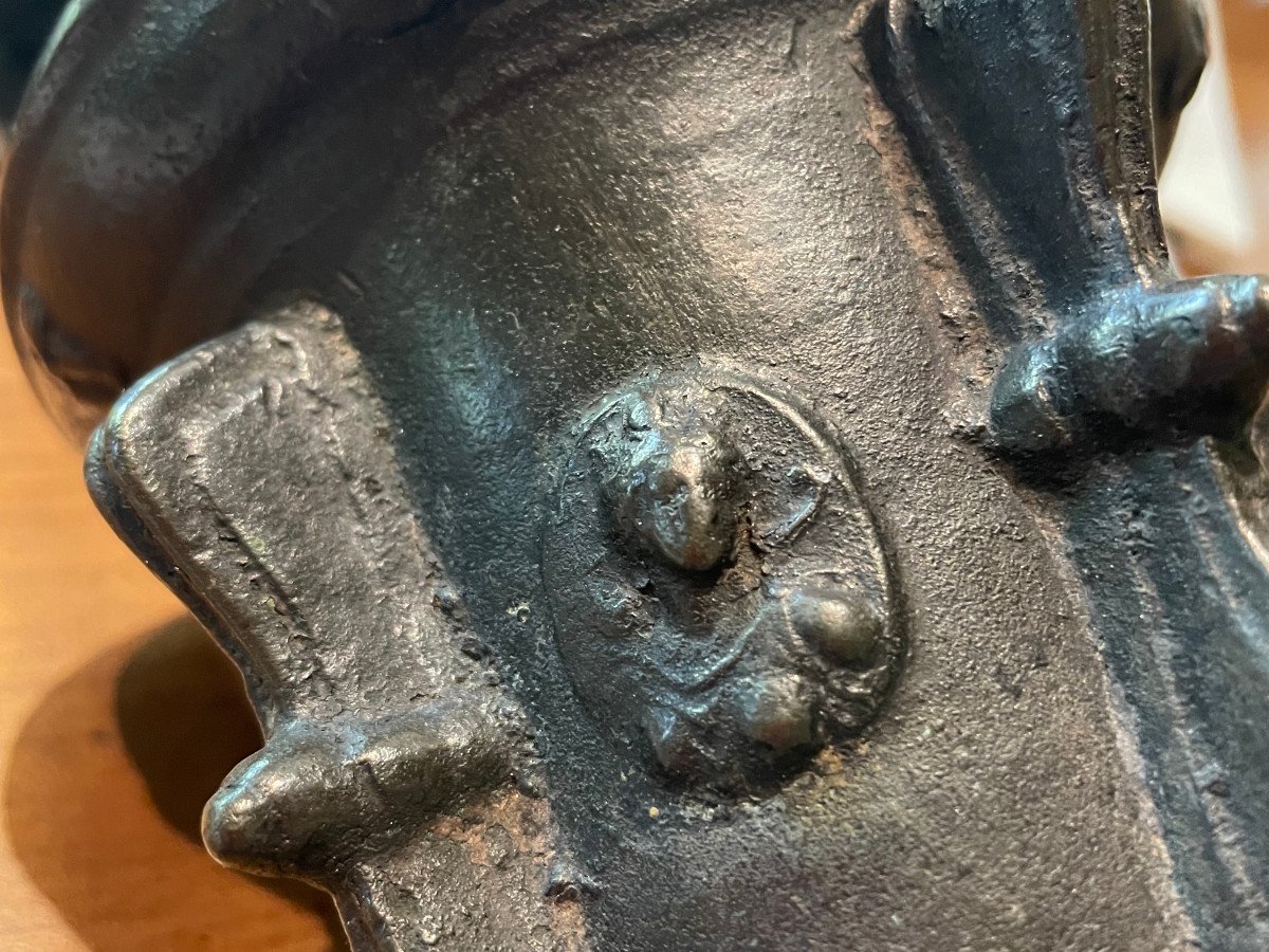 Haut Mortier En Bronze à Décor Scandé De 5 Registres à Ailettes Et Médaillons - XVIIème -photo-4
