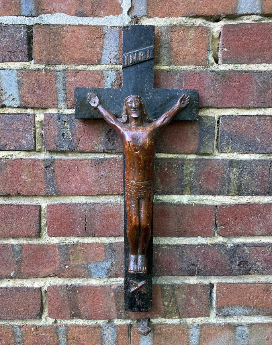 Monoxyl Crucifix Christ In Carved Wood Popular Folk Religious Art 19th Century-photo-2