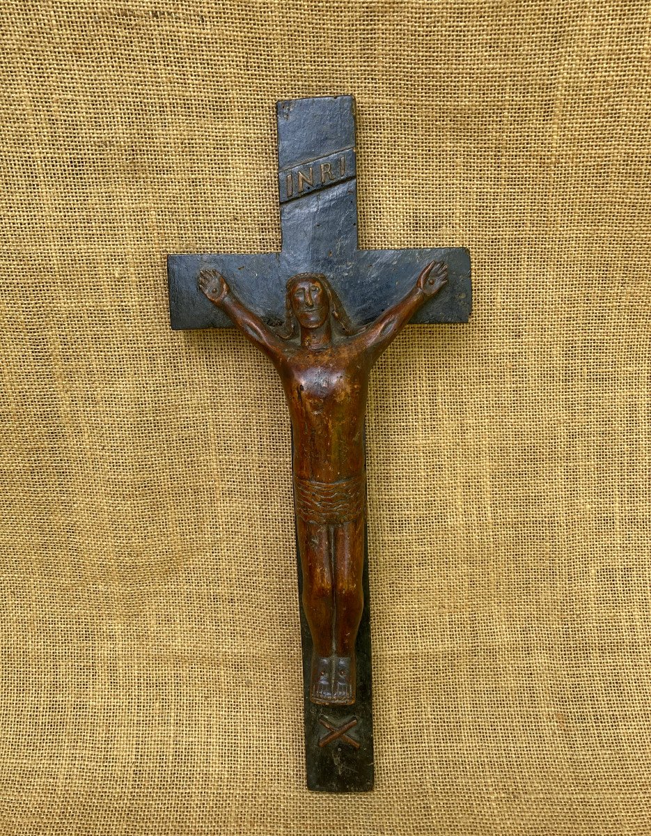 Monoxyl Crucifix Christ In Carved Wood Popular Folk Religious Art 19th Century-photo-3