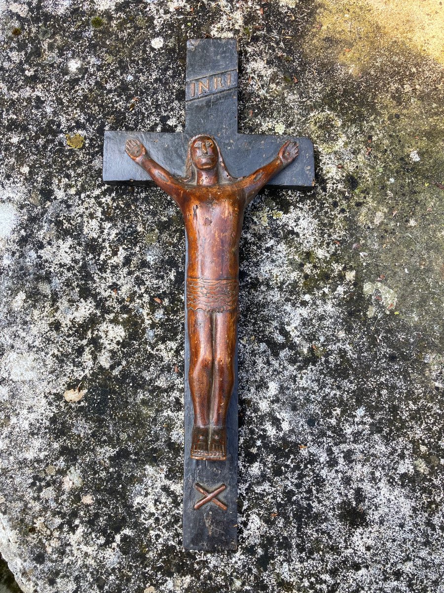 Monoxyl Crucifix Christ In Carved Wood Popular Folk Religious Art 19th Century-photo-8