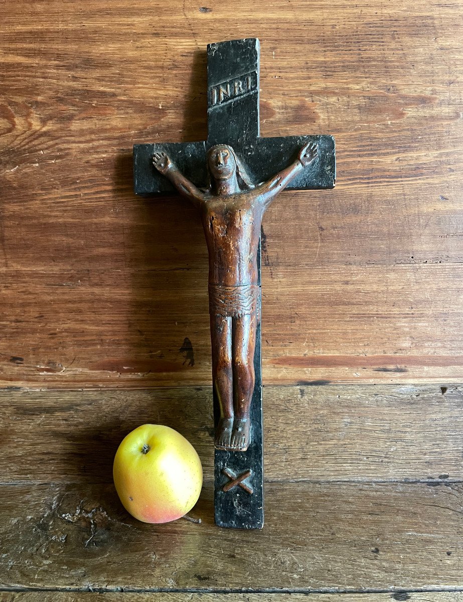 Monoxyl Crucifix Christ In Carved Wood Popular Folk Religious Art 19th Century