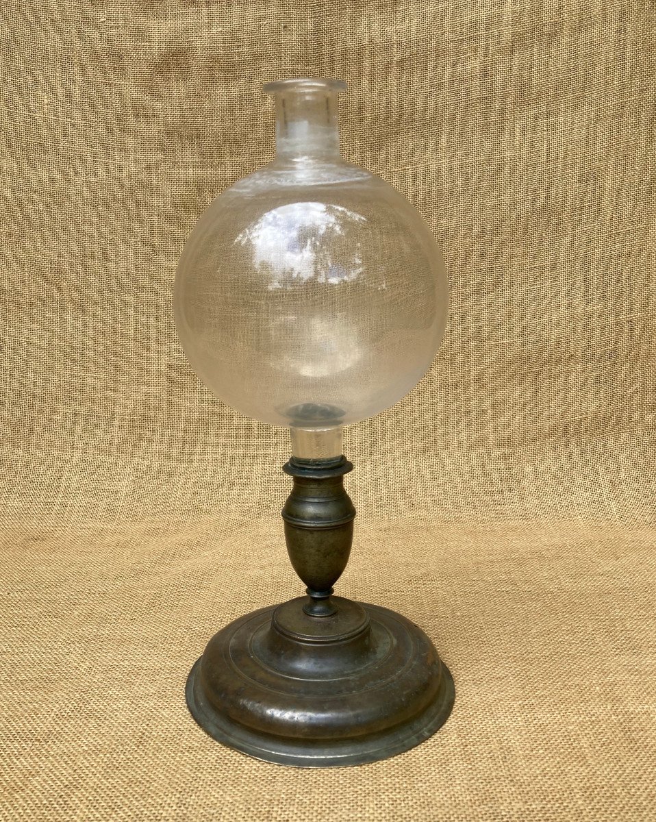 Lacemaker Magnifying Glass Ball Lamp - Glass And Brass - Early 19th Century - Glassware-photo-2