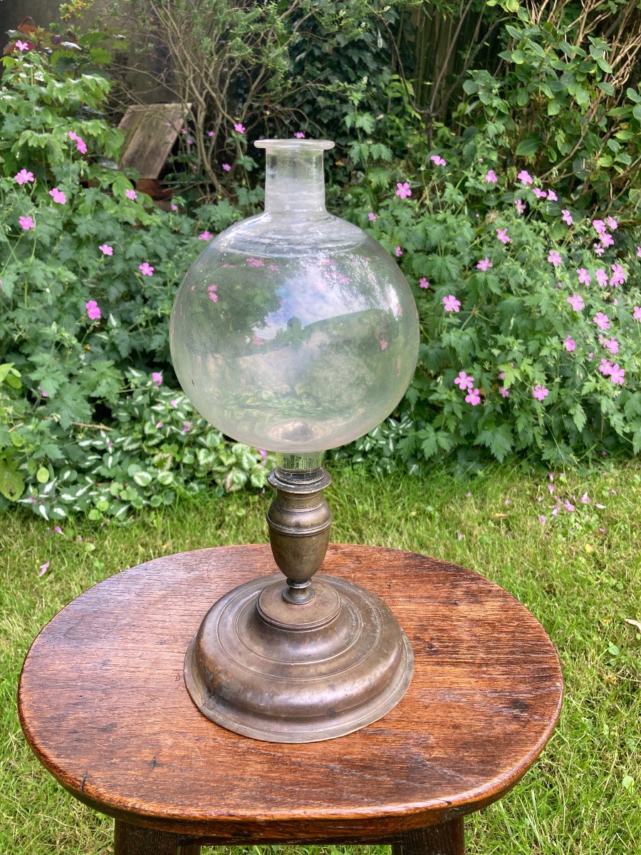 Lacemaker Magnifying Glass Ball Lamp - Glass And Brass - Early 19th Century - Glassware-photo-3