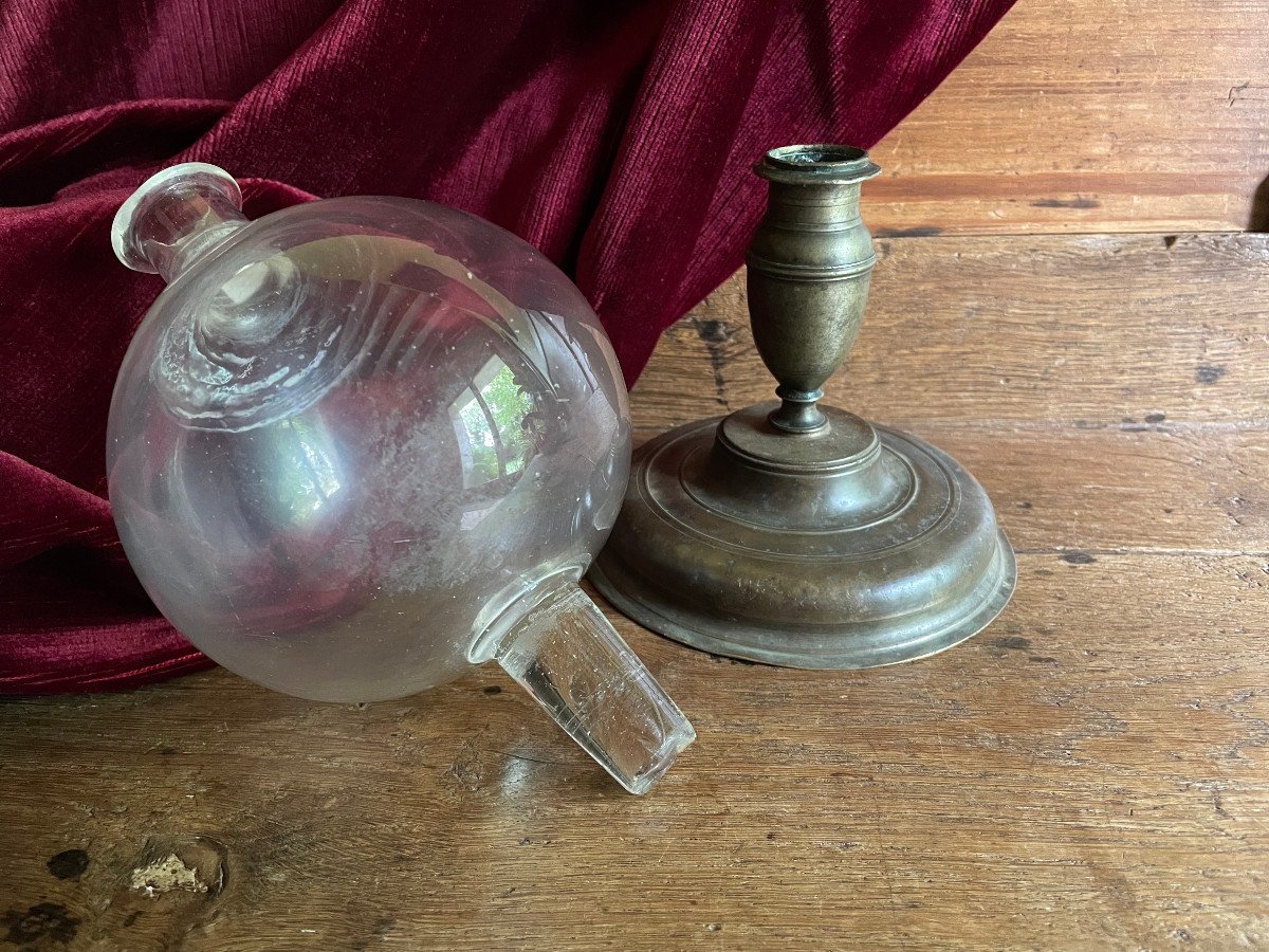 Lacemaker Magnifying Glass Ball Lamp - Glass And Brass - Early 19th Century - Glassware-photo-1