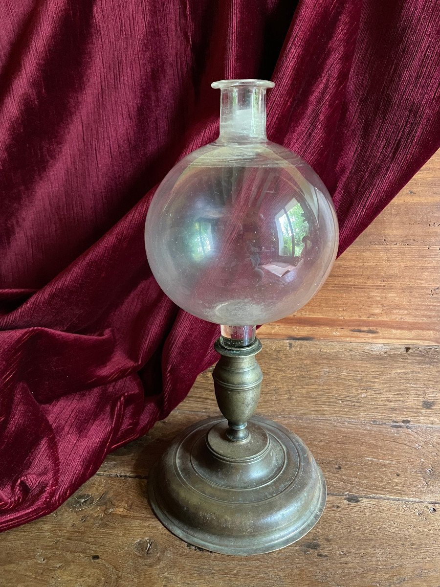 Lacemaker Magnifying Glass Ball Lamp - Glass And Brass - Early 19th Century - Glassware-photo-3