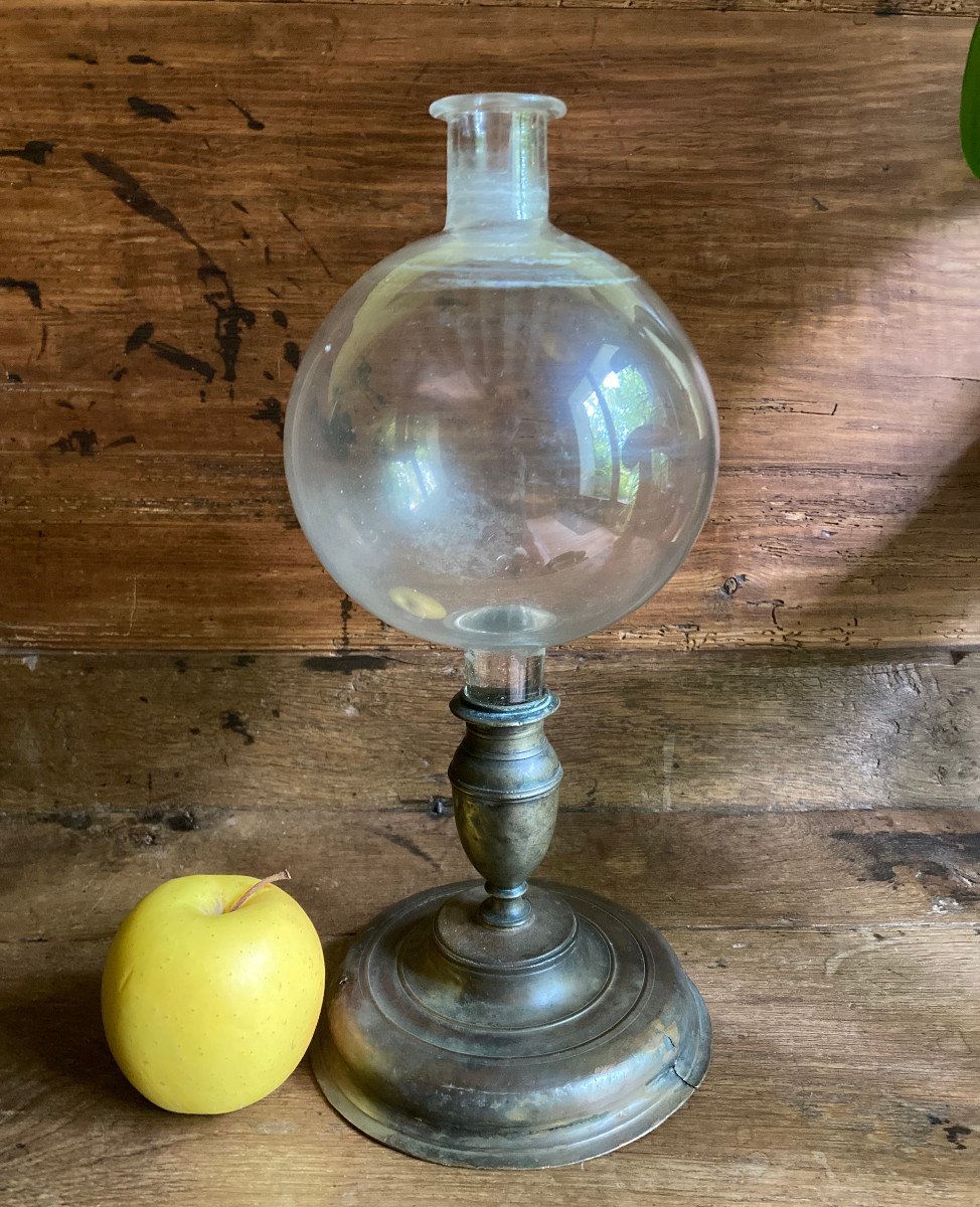 Lacemaker Magnifying Glass Ball Lamp - Glass And Brass - Early 19th Century - Glassware