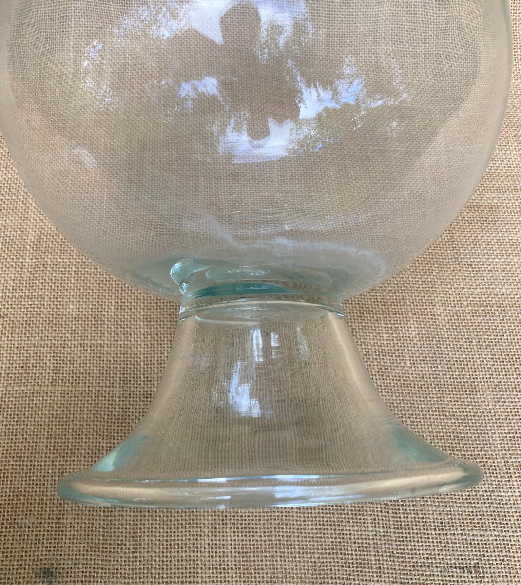 Lampe Loupe de Dentelière en Verre Soufflé avec Pied Cloche - Verrerie début XIXème -photo-1