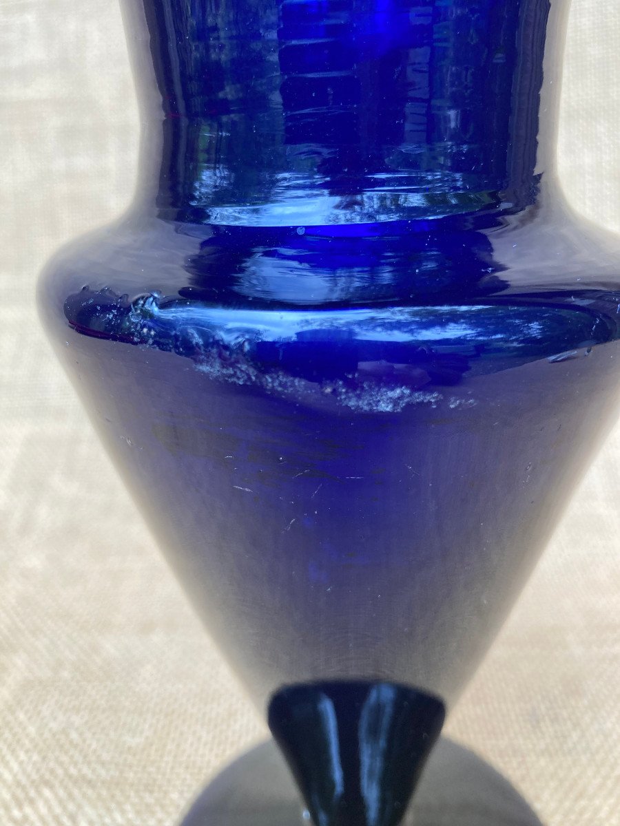 Blown Blue Glass Vase - Bordeaux Glassware 18th Century-photo-4