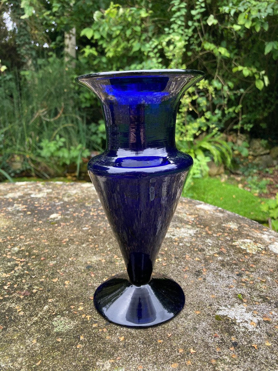 Blown Blue Glass Vase - Bordeaux Glassware 18th Century-photo-2