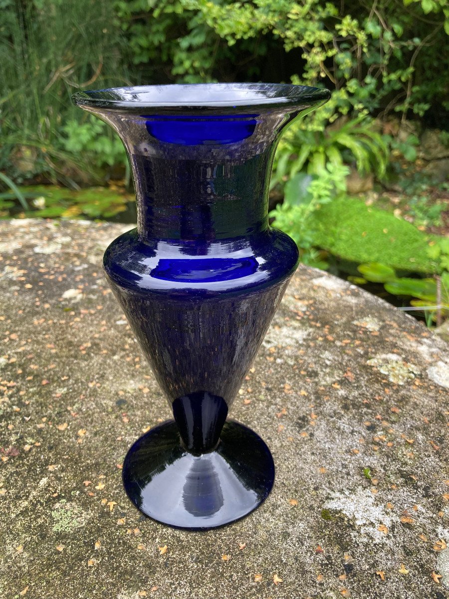 Blown Blue Glass Vase - Bordeaux Glassware 18th Century-photo-3