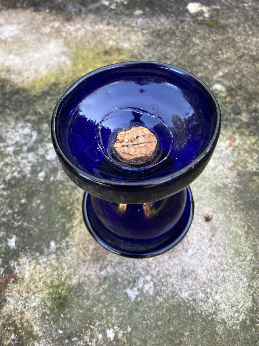 Secouette Tabatière Poivrière Touine en Verre Bleu Soufflé  Verrerie Normandie XIXème-photo-4