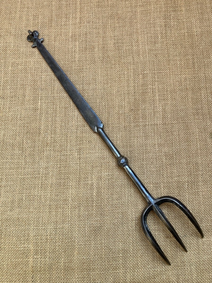 Roast Fork, Hearth Fork Dated 1838 And Blacksmith's Mark, Wrought Iron, Folk Art.-photo-2