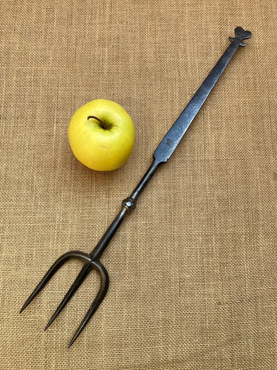 Roast Fork, Hearth Fork Dated 1838 And Blacksmith's Mark, Wrought Iron, Folk Art.-photo-5