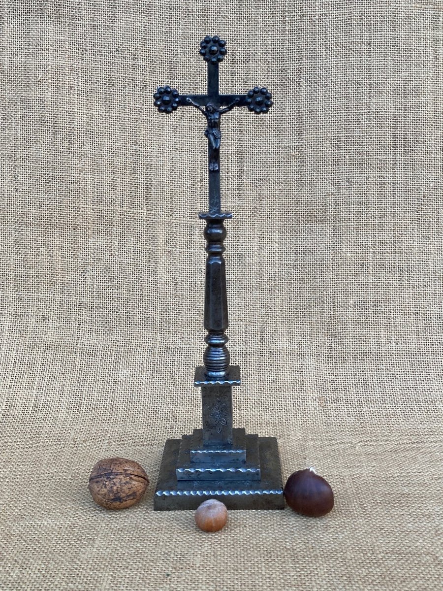 Crucifix, Calvaire Fer Forgé Plombières Lorraine Début XIXem, Art Populaire 