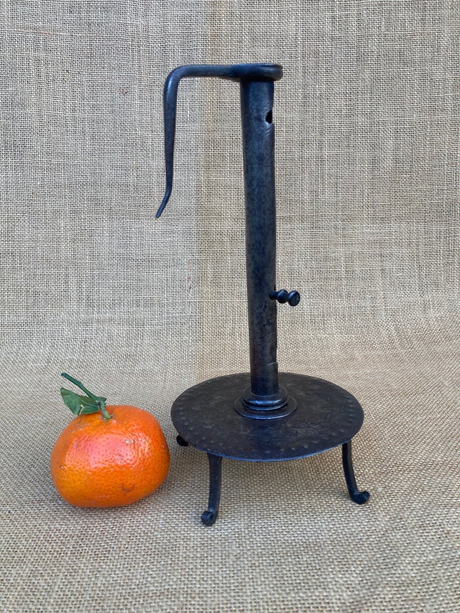 Candlestick, Wrought Iron Candle Holder, Early 19th Century, Folk Art -photo-2