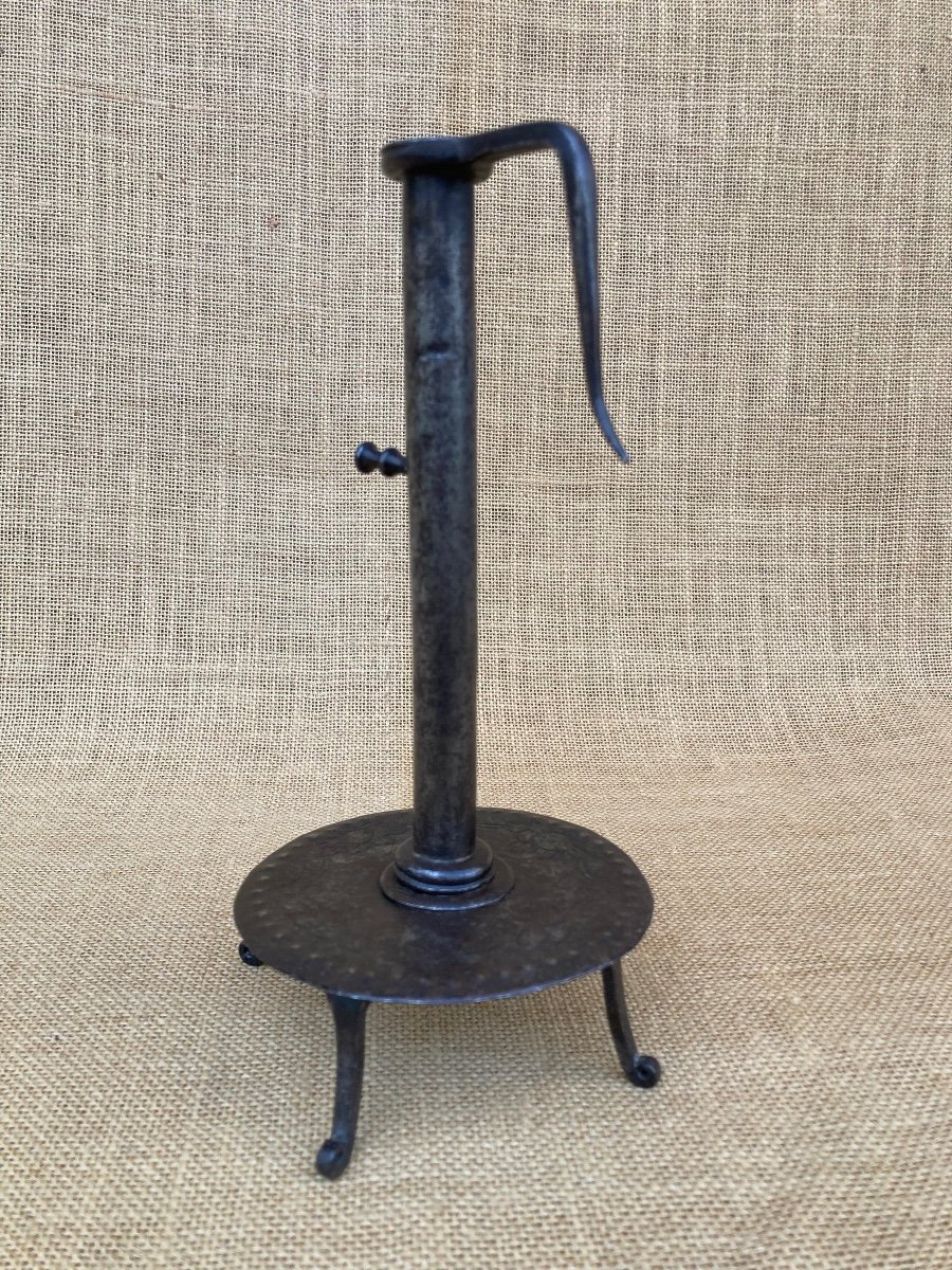 Candlestick, Wrought Iron Candle Holder, Early 19th Century, Folk Art 