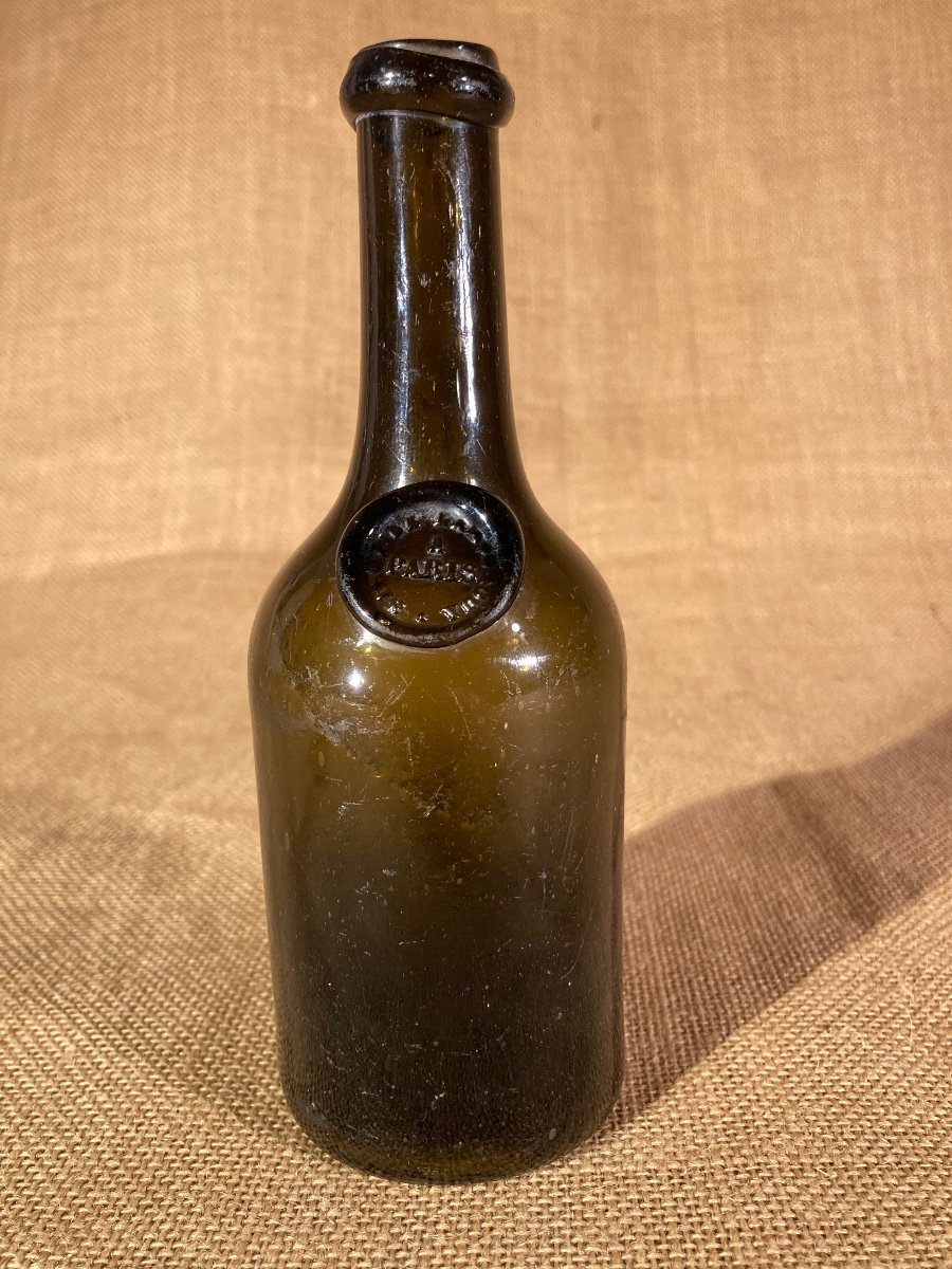 Petite Bouteille  Verre  Soufflé XIXem, Cachet Lamouroux , art populaire -photo-4