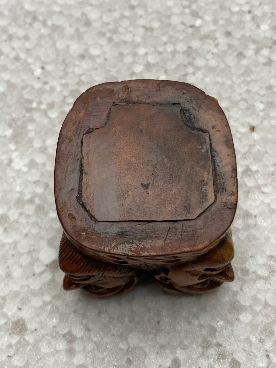 Fruitwood Inkwell, Men's Faces, 19th Century Folk Art-photo-6