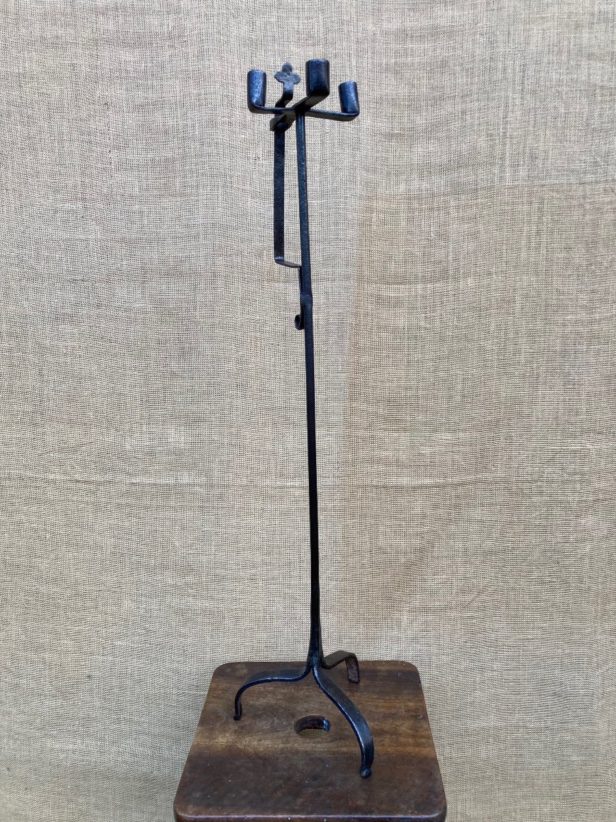 Candlestick, Resin Holder, 18th Century Wrought Iron Shard Holder, Cross Decor, Folk Art.-photo-2