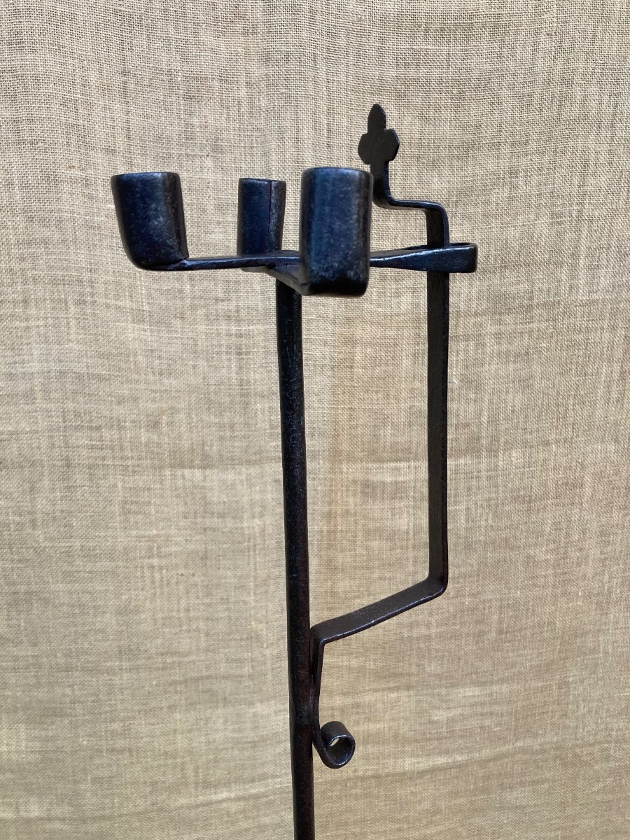 Candlestick, Resin Holder, 18th Century Wrought Iron Shard Holder, Cross Decor, Folk Art.-photo-1