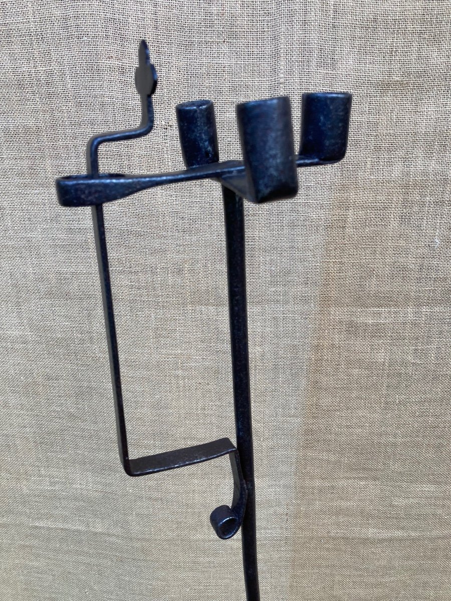 Candlestick, Resin Holder, 18th Century Wrought Iron Shard Holder, Cross Decor, Folk Art.-photo-2