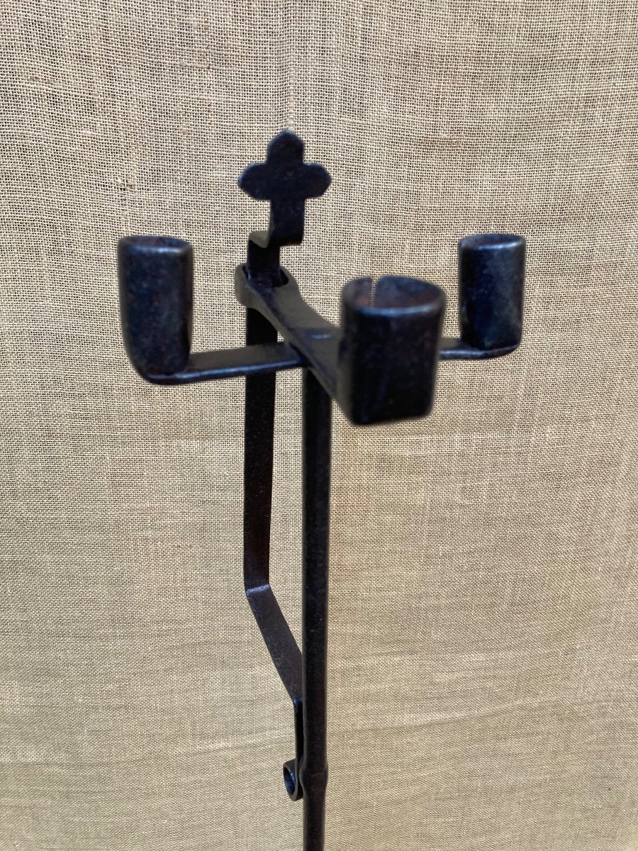 Candlestick, Resin Holder, 18th Century Wrought Iron Shard Holder, Cross Decor, Folk Art.