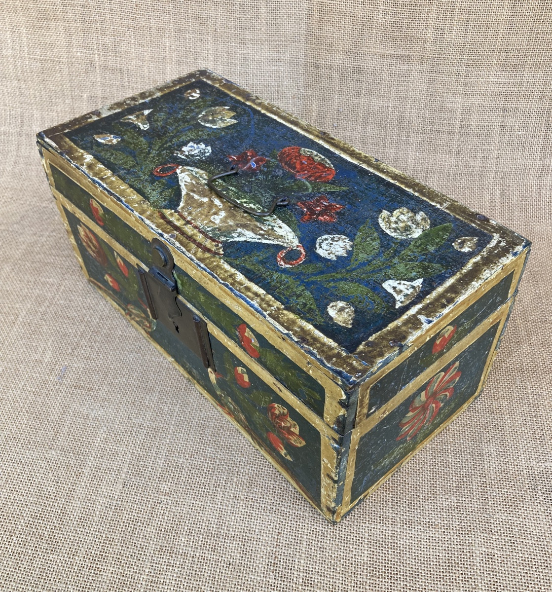 Coffret Normand, Rouen XIXe, Peint Polychrome, Art Populaire.-photo-4