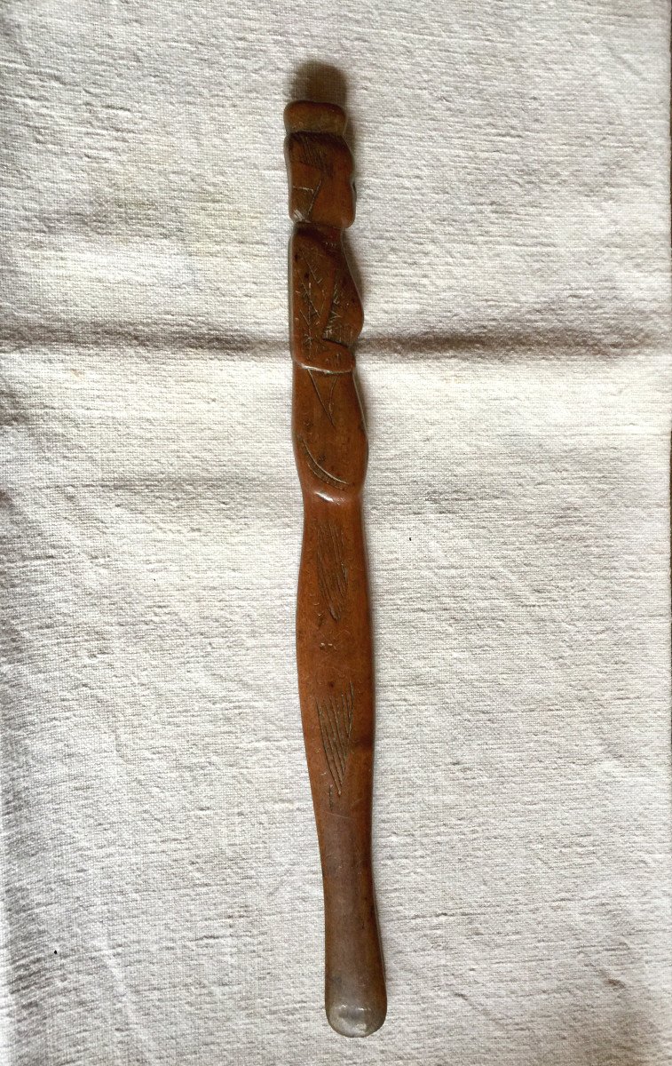 Greek Knitting Needle Tip Shape Of Woman Emerging From The Mouth Of A Fish -late 19th Fruitwood-photo-4
