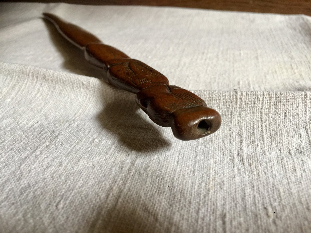 Greek Knitting Needle Tip Shape Of Woman Emerging From The Mouth Of A Fish -late 19th Fruitwood-photo-7