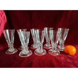 Service Set Of 8 Glasses With Pastillage Fleur De Lys Decor XXth XVIIIth Century - Gglassware Blower Work