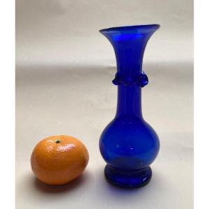 Petit Vase Soliflore En Verre Bleu  Intense - Verrerie Fin  XVIIIème
